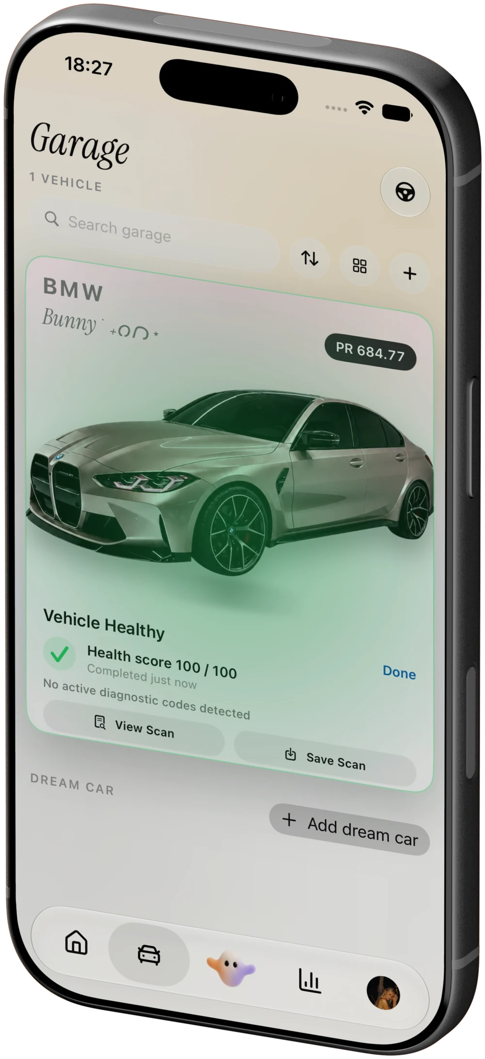 Louro’s Garage and vehicle health view on an iPhone